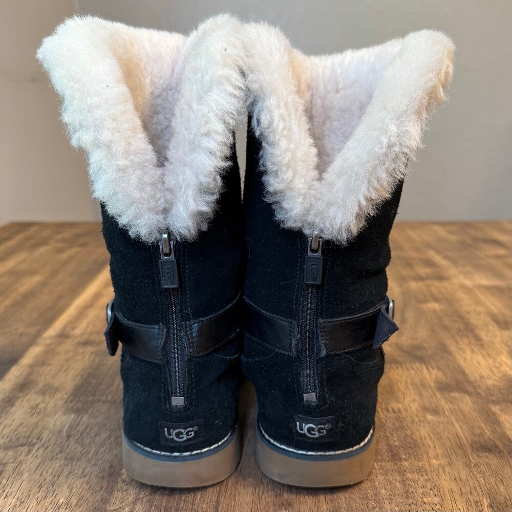 UGG Australia Boots Nessa Shearling Lined Black Suede Mid Calf Zip Up US 3 EU 35 - Picture 4 of 11